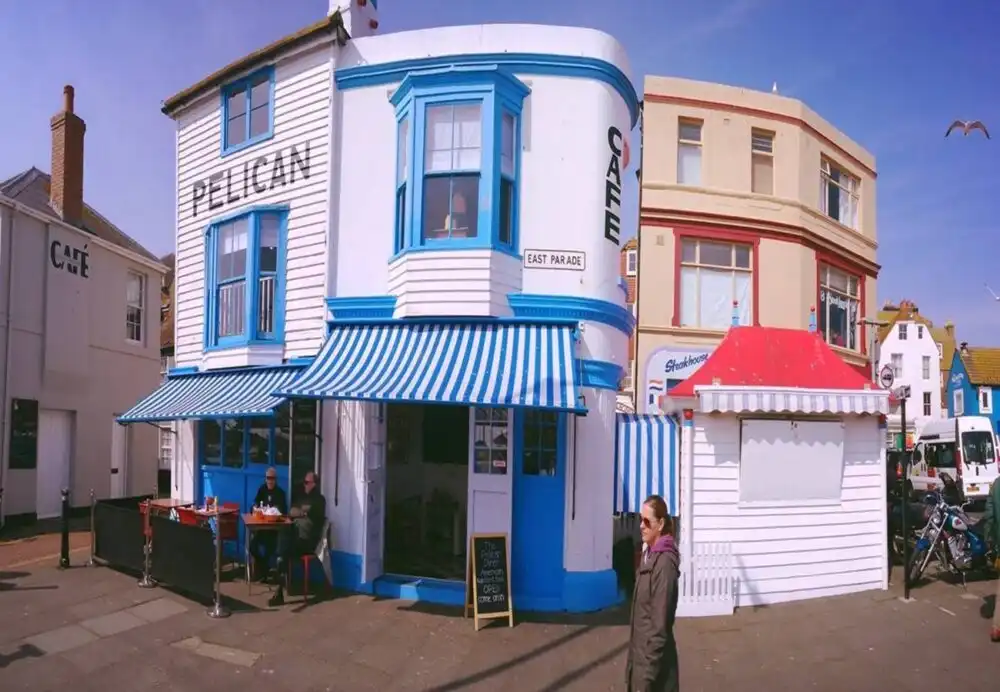 Front exterior of The Pelican Diner on East Parade, Hastings Old Town